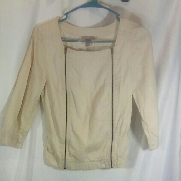 Vintage H&M Ivory 3/4 Sleeves Square Neckline Zipper Accent Top Size 2 - Picture 1 of 8